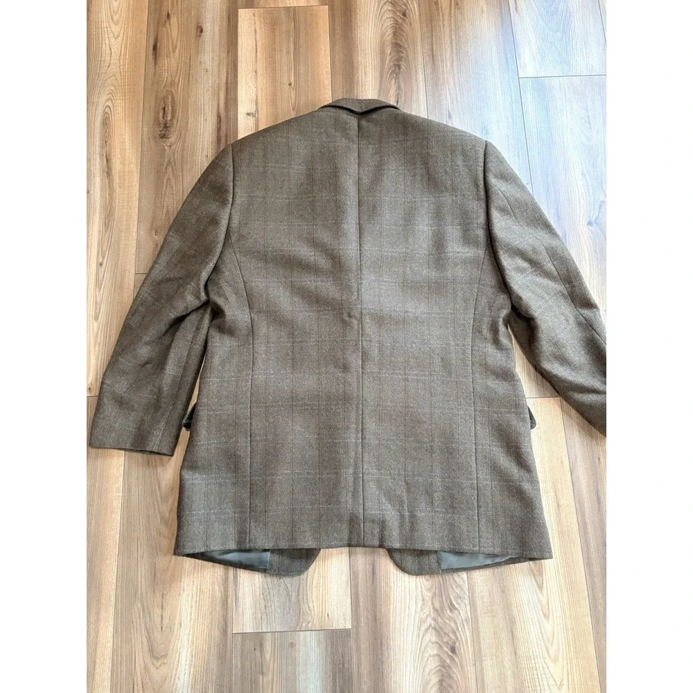 Ermenegildo Zegna Wool Cashmere Blazer Sports Coat 46R Brown Windowpane Plaid